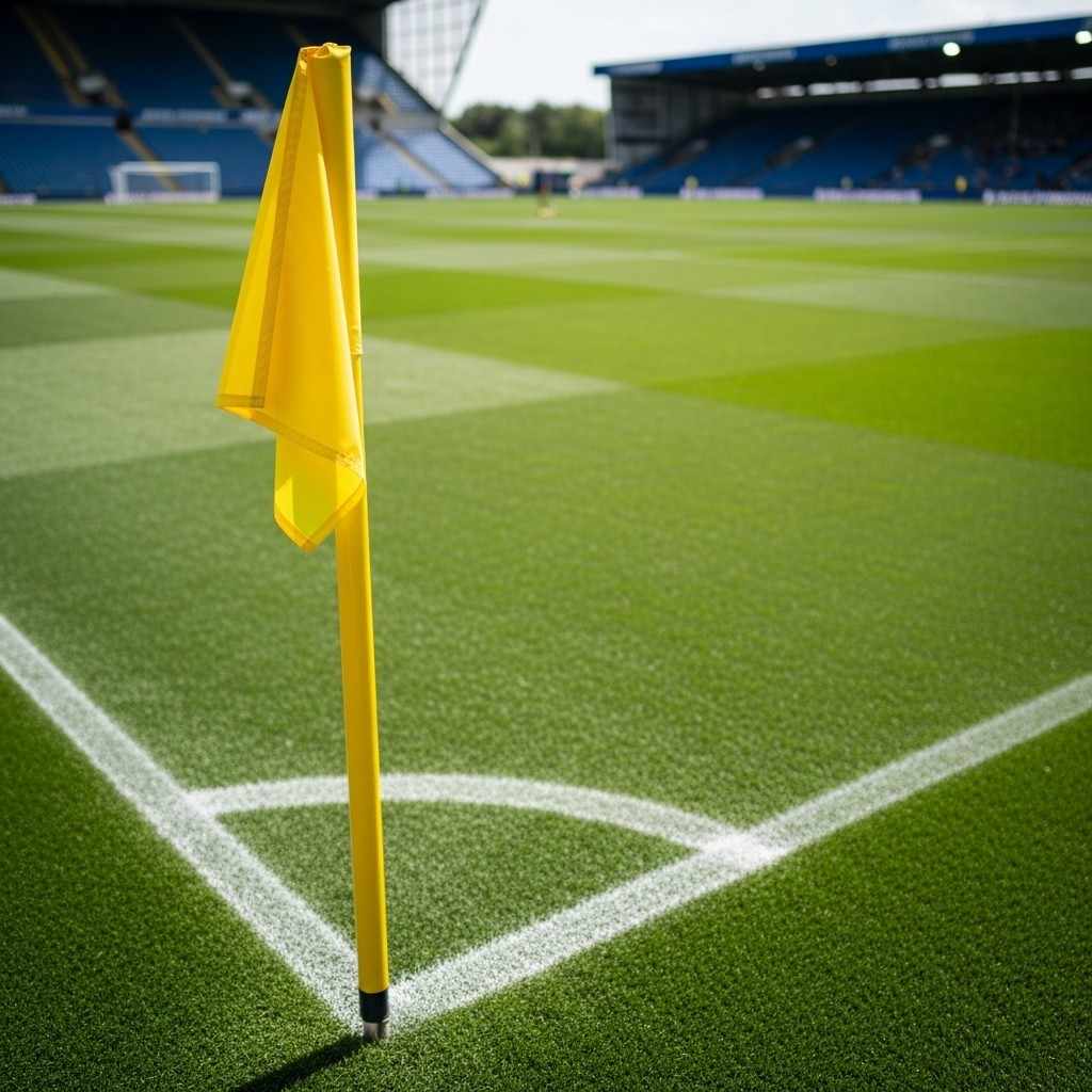 A corner flag standing on a football pitch