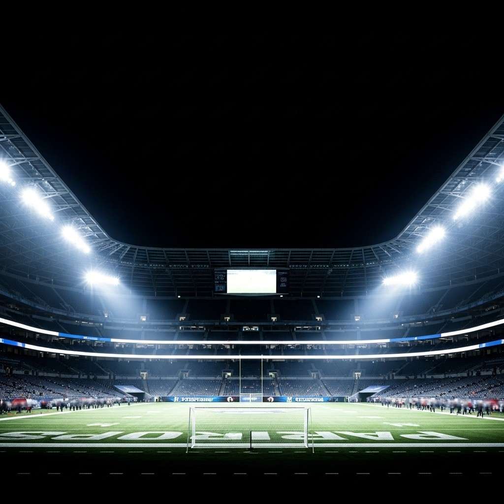 A large floodlit stadium at night