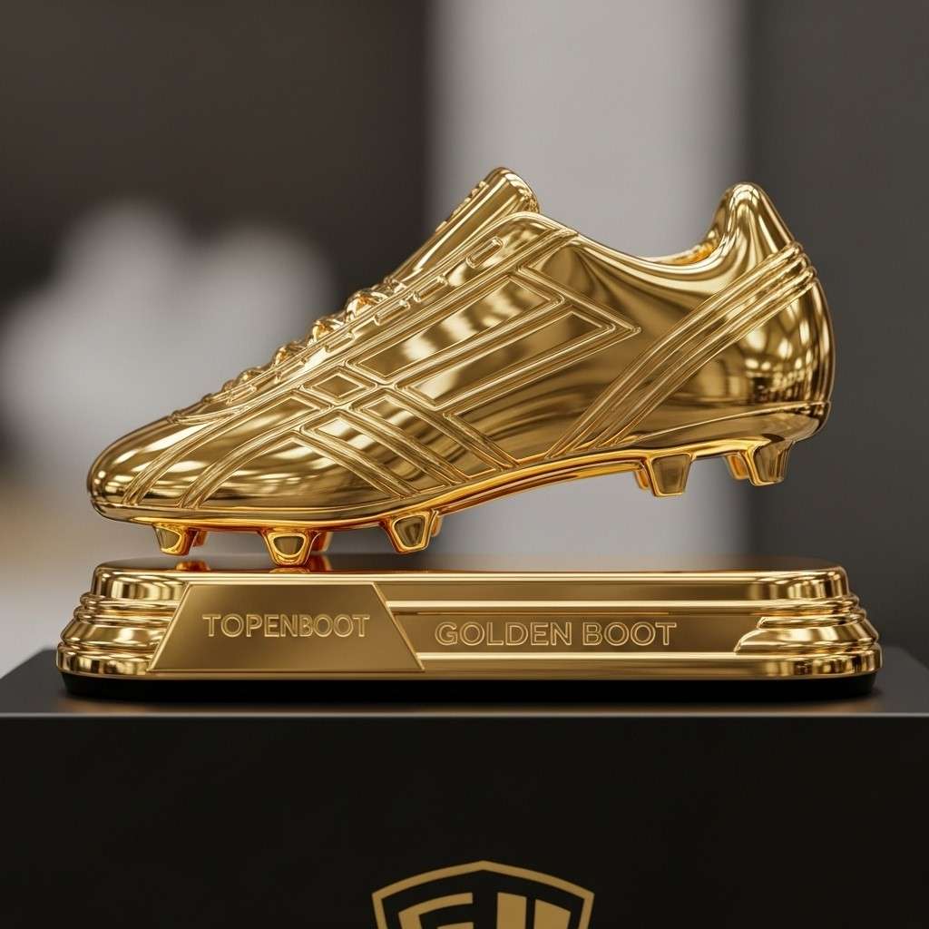 A shiny golden boot award, symbol of top scorer