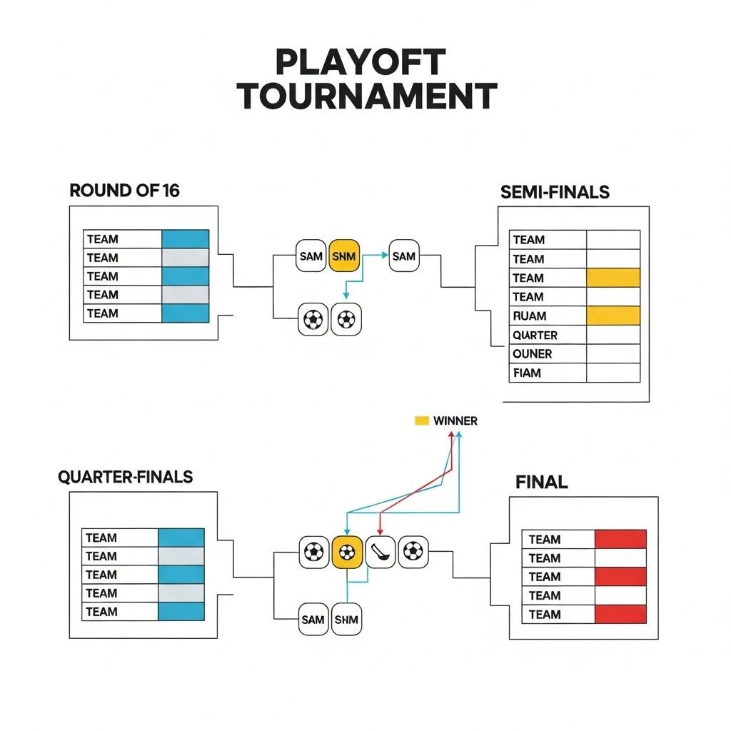 Illustrated knockout bracket showing progression through stages